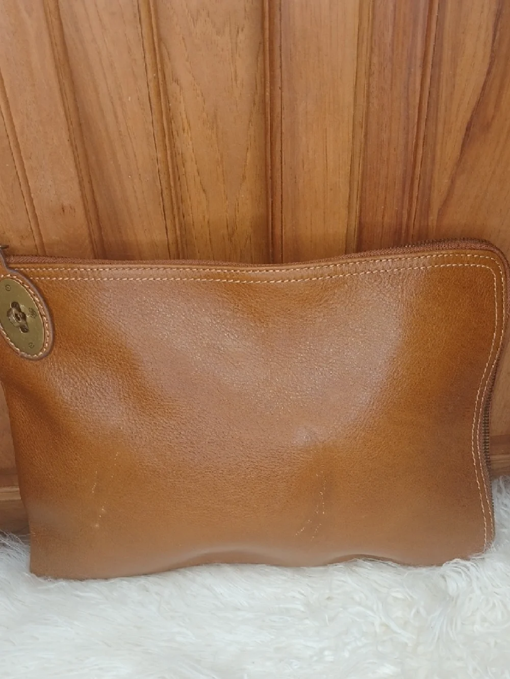 Mulberry Cognac Leather Zip Document Case UNISEX